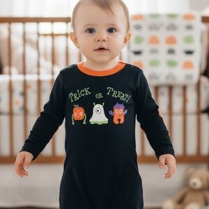 Okie Dokie Black and Orange Trick or Treat Halloween  Footie pajamas